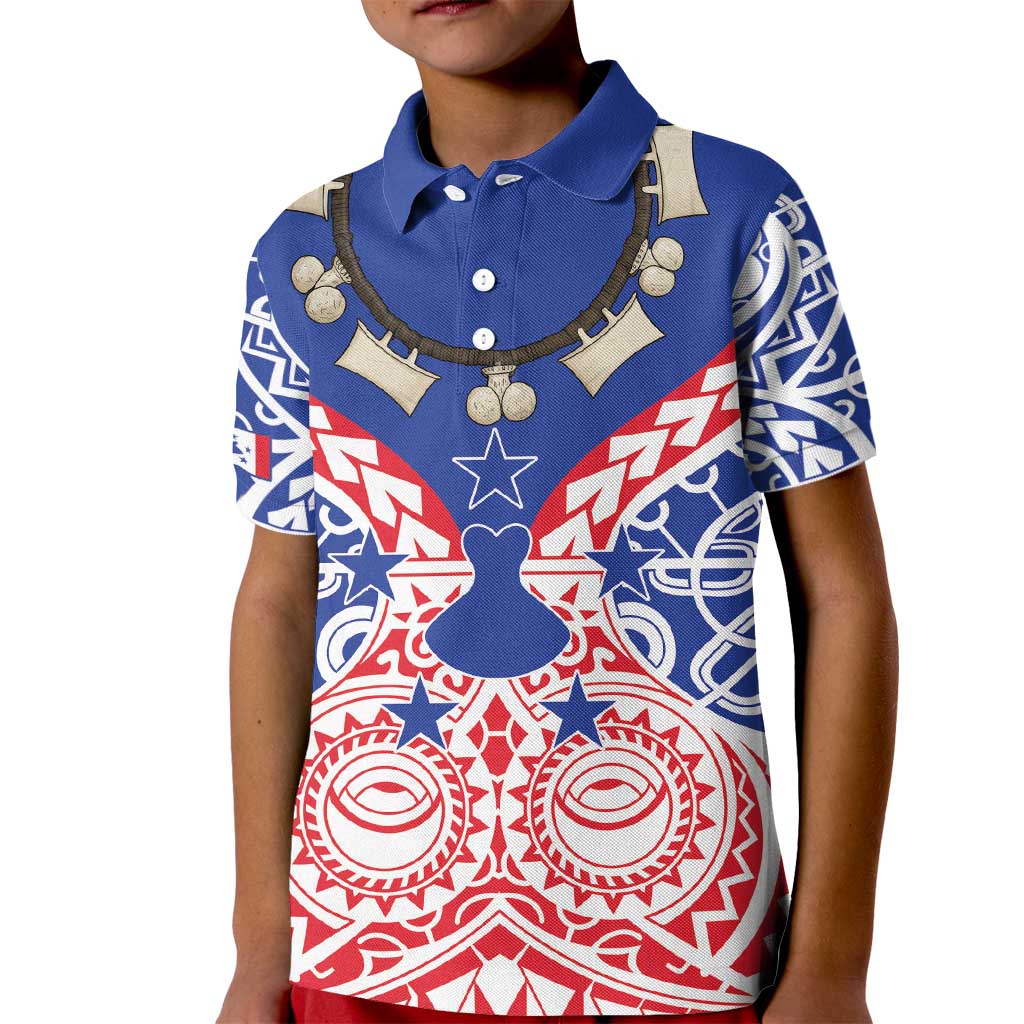 Austral Islands Kid Polo Shirt Tuhaa Pae Penu Stars Necklace Red - Polynesian Pride