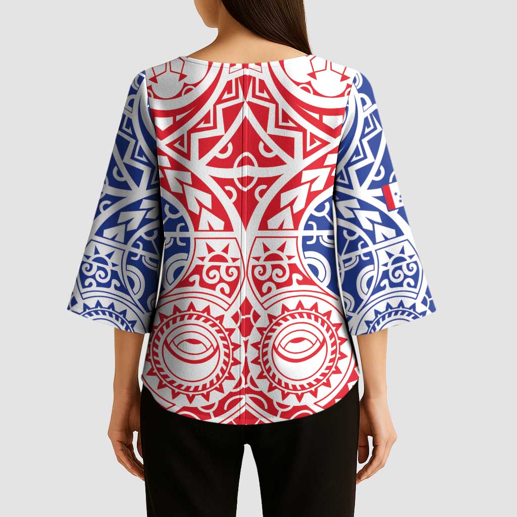 Austral Islands Kimono Sleeve Blouse Tuhaa Pae Penu Stars Necklace Red - Polynesian Pride