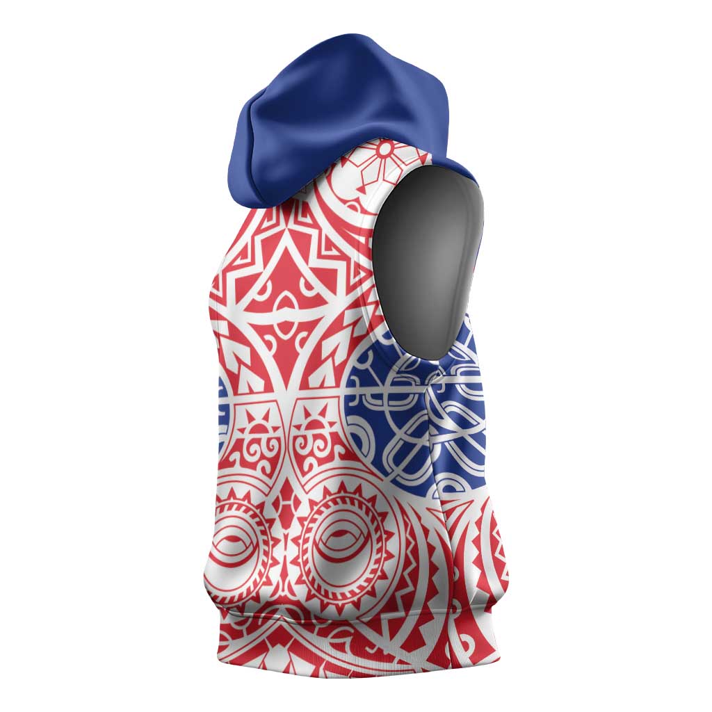 Austral Islands Sleeveless Hoodie Tuhaa Pae Penu Stars Necklace Red - Polynesian Pride