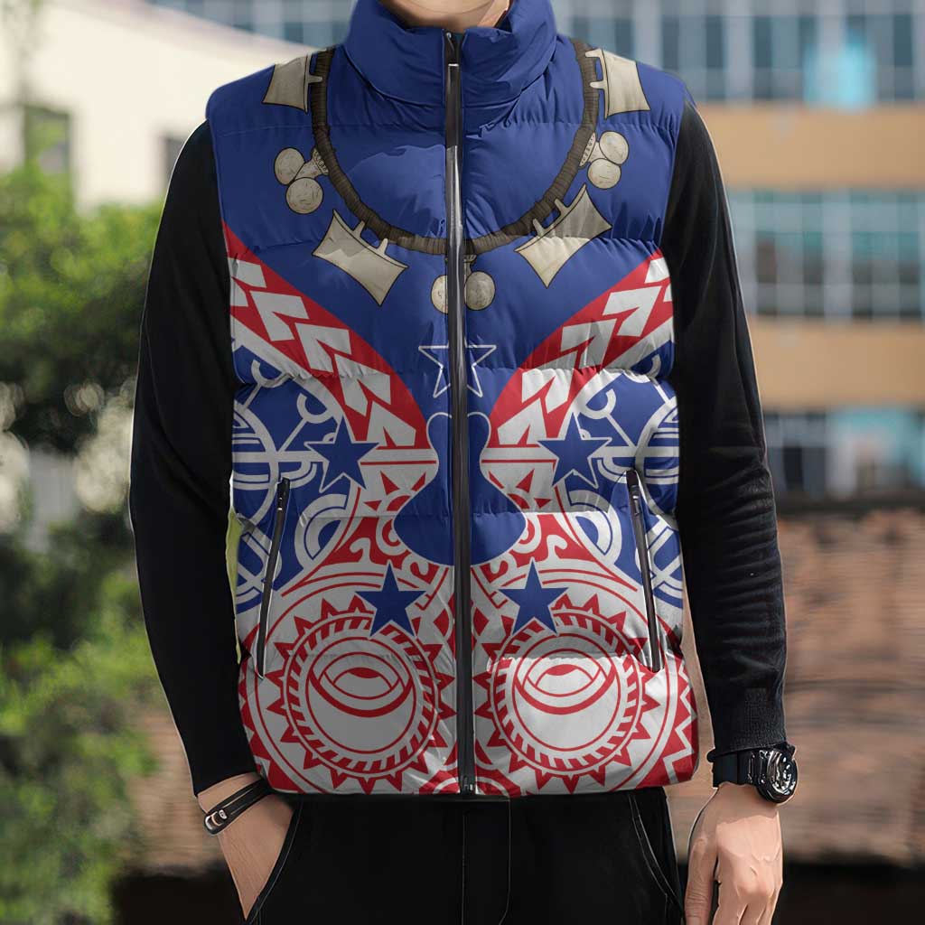 Austral Islands Sleeveless Puffer Jacket Tuhaa Pae Penu Stars Necklace Red - Polynesian Pride