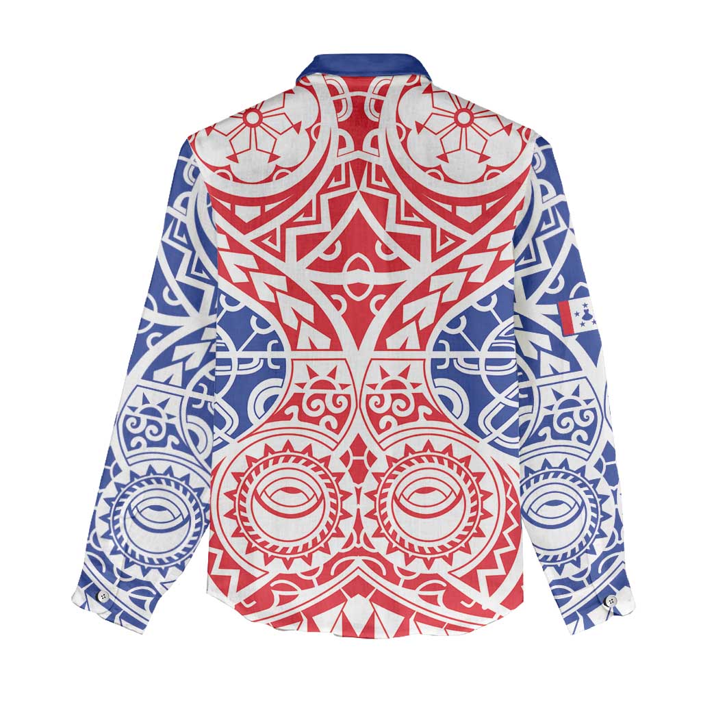 Austral Islands Women Casual Shirt Tuhaa Pae Penu Stars Necklace Red - Polynesian Pride