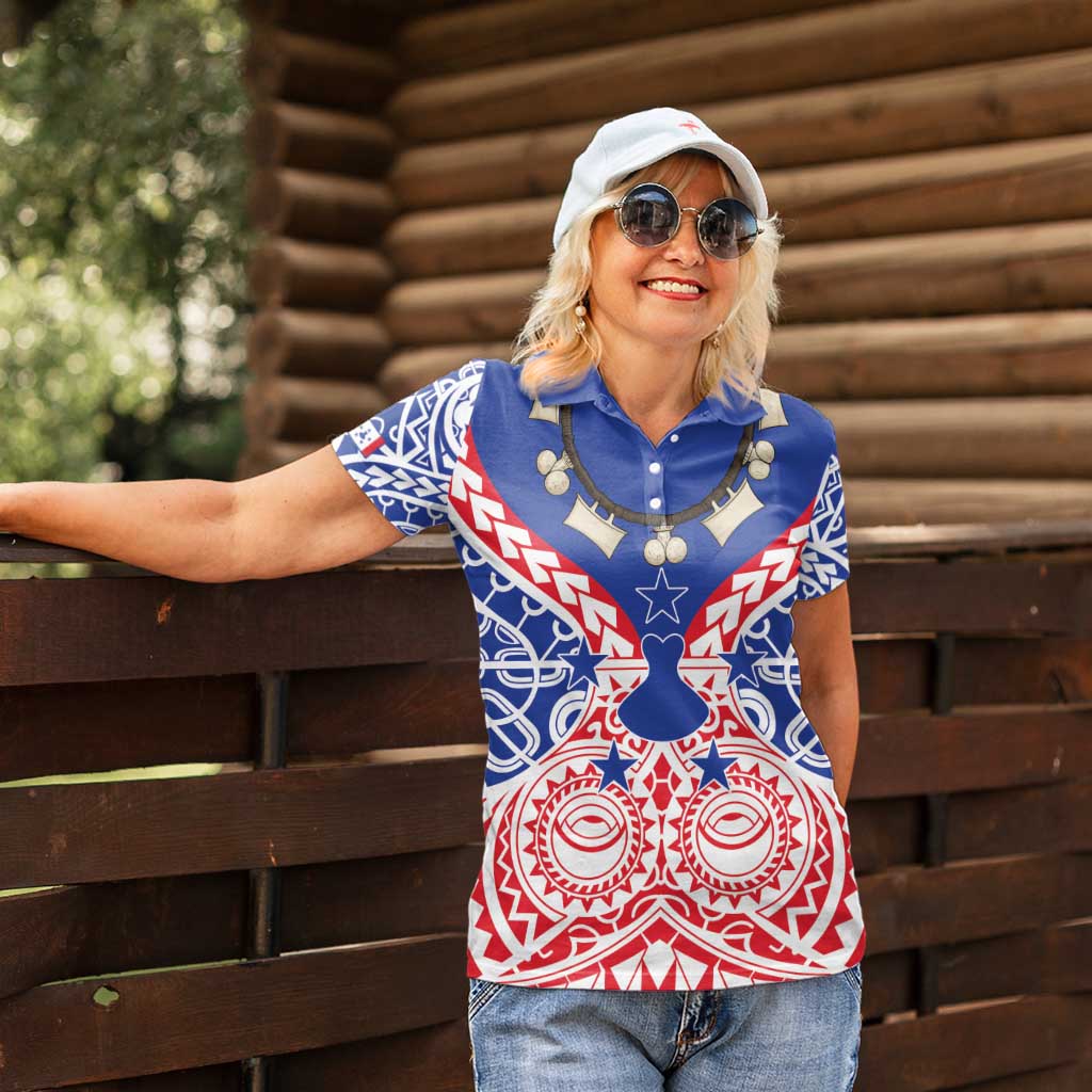 Austral Islands Women Polo Shirt Tuhaa Pae Penu Stars Necklace Red - Polynesian Pride