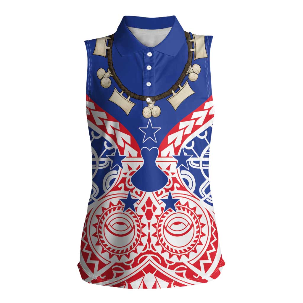 Austral Islands Women Sleeveless Polo Shirt Tuhaa Pae Penu Stars Necklace Red - Polynesian Pride