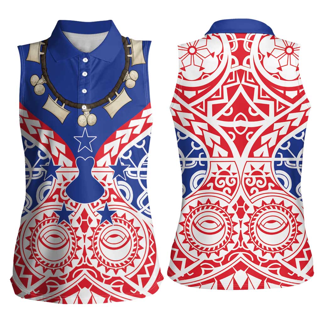 Austral Islands Women Sleeveless Polo Shirt Tuhaa Pae Penu Stars Necklace Red - Polynesian Pride
