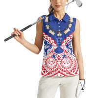 Austral Islands Women Sleeveless Polo Shirt Tuhaa Pae Penu Stars Necklace Red - Polynesian Pride