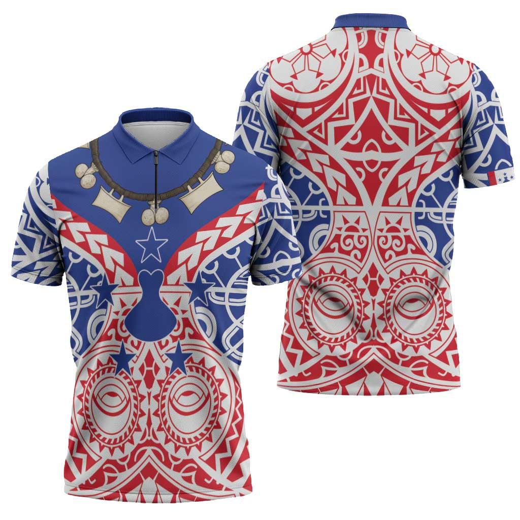 Austral Islands Zipper Polo Shirt Tuhaa Pae Penu Stars Necklace Red - Polynesian Pride