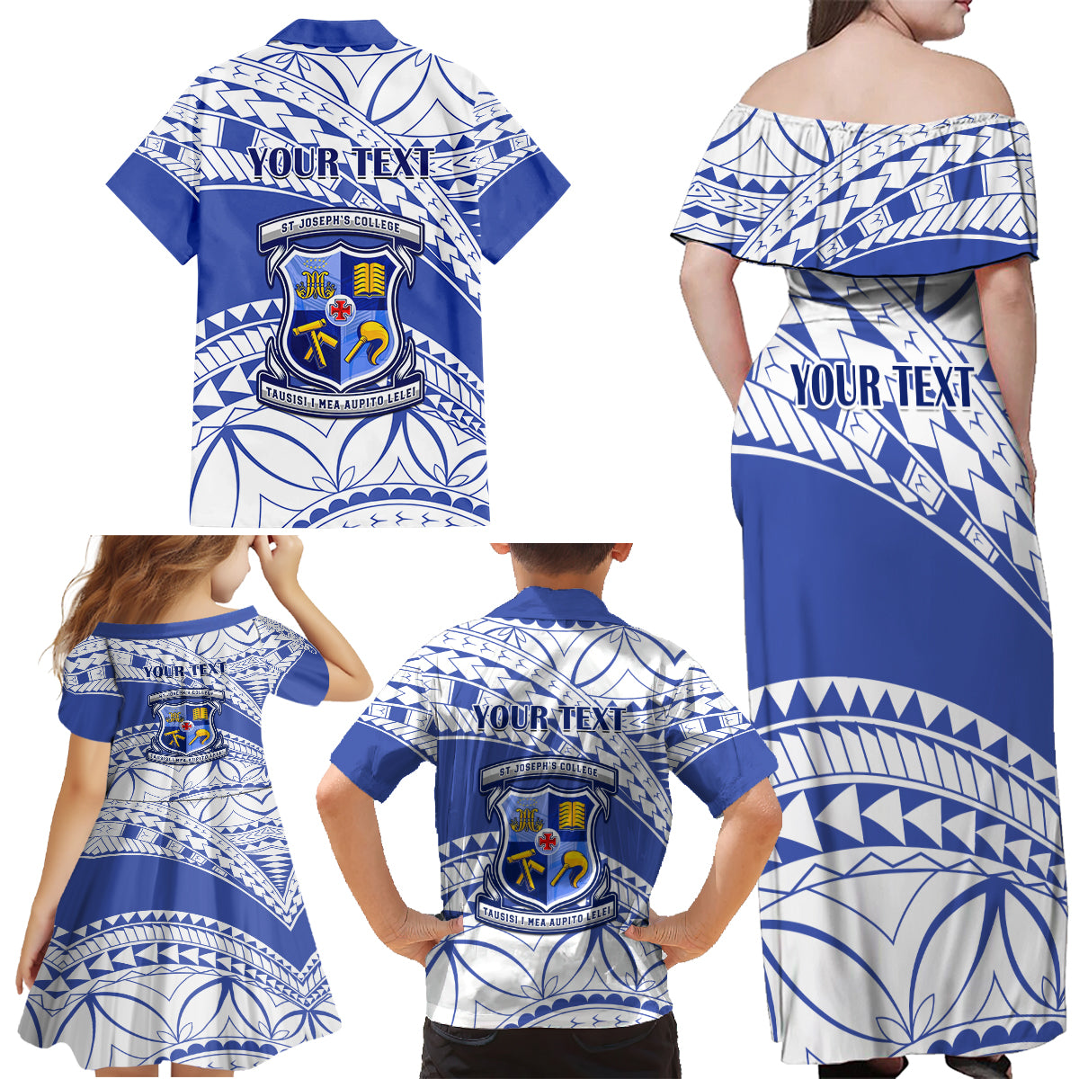 Personalised Samoa St Josephs College Family Matching Off Shoulder Maxi Dress and Hawaiian Shirt Marist Brothers Samoan Pattern LT14 - Polynesian Pride