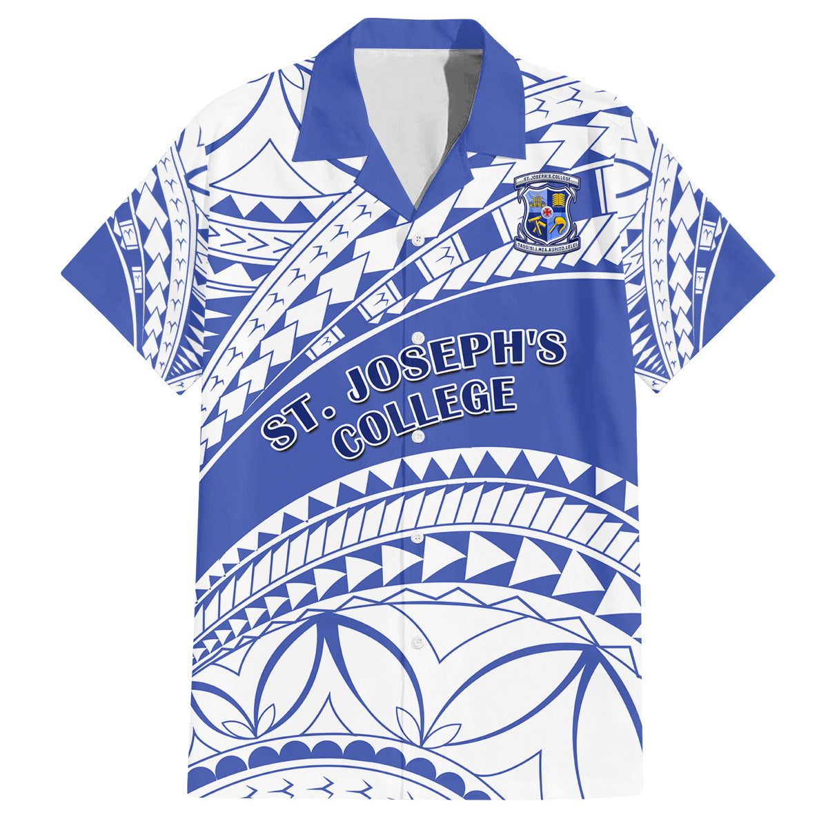 Personalised Samoa St Josephs College Family Matching Puletasi Dress and Hawaiian Shirt Marist Brothers Samoan Pattern LT14 Dad's Shirt - Short Sleeve Blue - Polynesian Pride