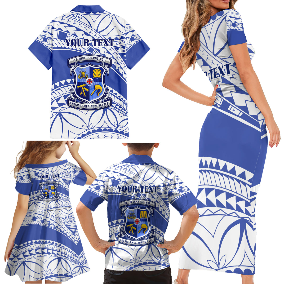 Personalised Samoa St Josephs College Family Matching Short Sleeve Bodycon Dress and Hawaiian Shirt Marist Brothers Samoan Pattern LT14 - Polynesian Pride