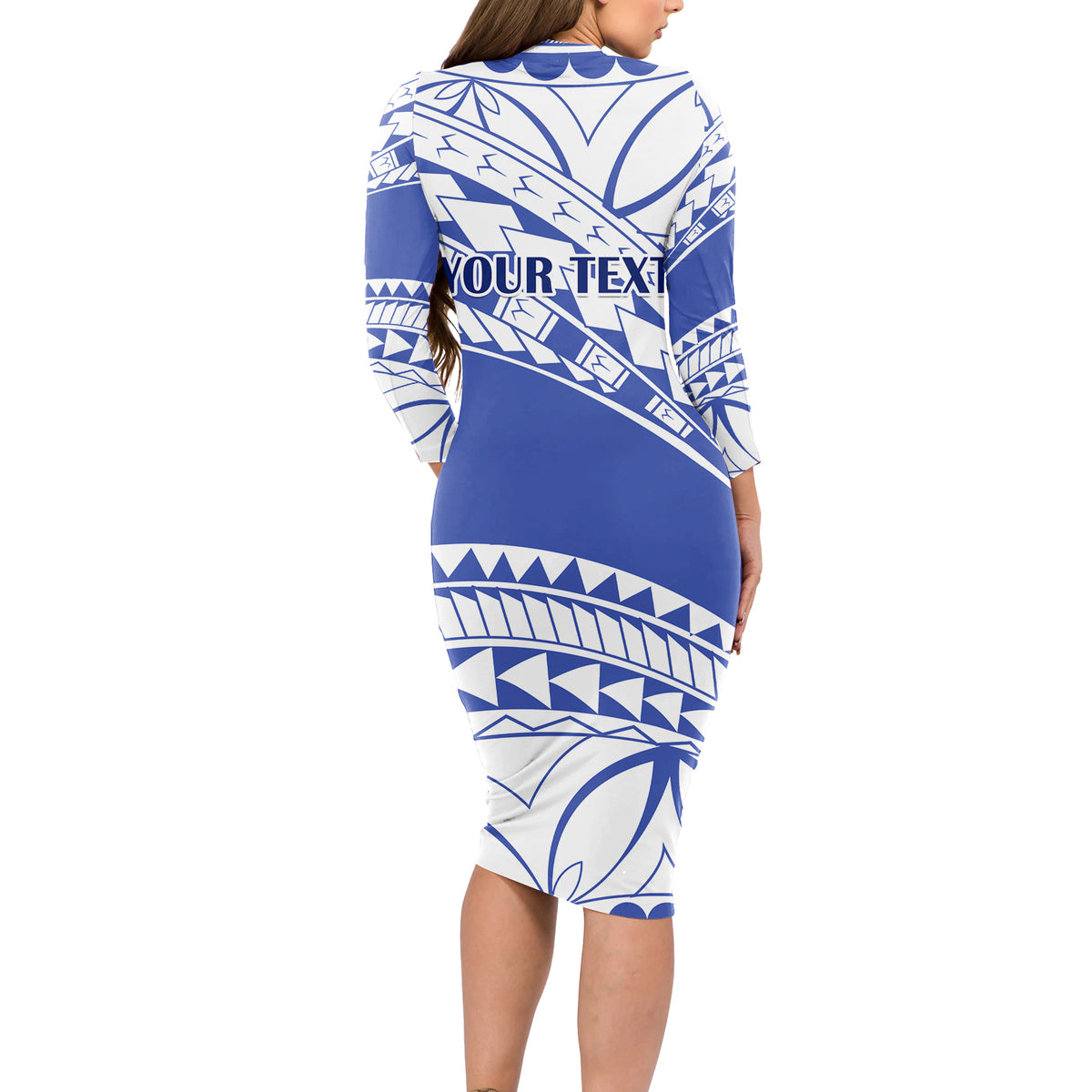 Personalised Samoa St Josephs College Long Sleeve Bodycon Dress Marist Brothers Samoan Pattern LT14 - Polynesian Pride
