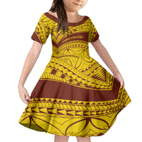 Personalised Samoa College Family Matching Long Sleeve Bodycon Dress and Hawaiian Shirt Samoan Pattern LT14 Daughter's Dress Gold - Polynesian Pride