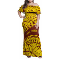 Personalised Samoa College Family Matching Off Shoulder Maxi Dress and Hawaiian Shirt Samoan Pattern LT14 Mom's Dress Gold - Polynesian Pride
