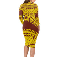 Personalised Samoa College Long Sleeve Bodycon Dress Samoan Pattern LT14 - Polynesian Pride