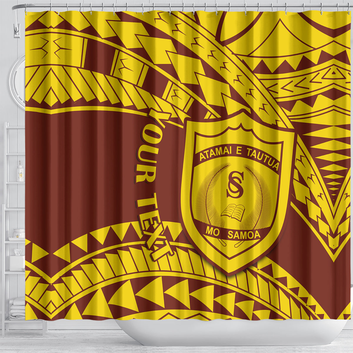 Personalised Samoa College Shower Curtain Samoan Pattern LT14 - Polynesian Pride