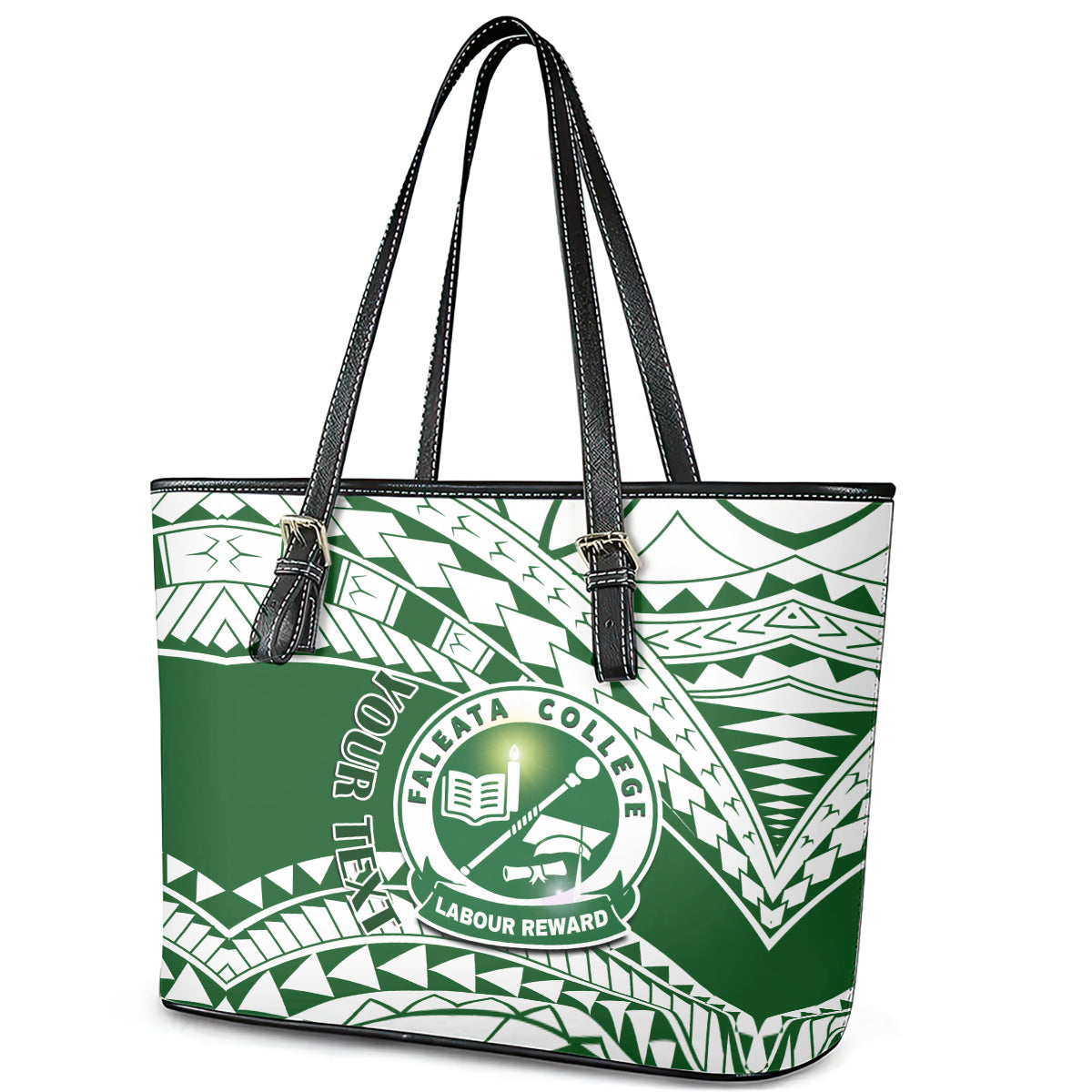 Personalised Samoa Faleata College Leather Tote Bag Samoan Pattern LT14 - Polynesian Pride