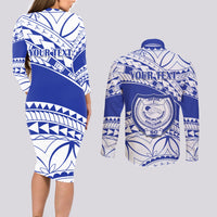Personalised Samoa Safata College Couples Matching Long Sleeve Bodycon Dress and Long Sleeve Button Shirt Samoan Pattern LT14 - Polynesian Pride