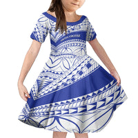 Personalised Samoa Safata College Family Matching Long Sleeve Bodycon Dress and Hawaiian Shirt Samoan Pattern LT14 Daughter's Dress Blue - Polynesian Pride