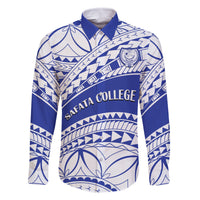 Personalised Samoa Safata College Family Matching Long Sleeve Bodycon Dress and Hawaiian Shirt Samoan Pattern LT14 Dad's Shirt - Long Sleeve Blue - Polynesian Pride