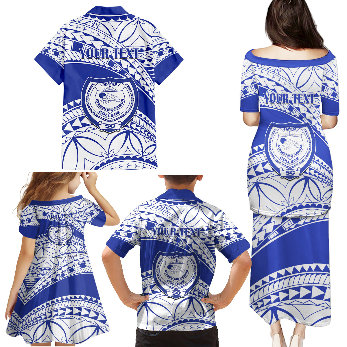 Personalised Samoa Safata College Family Matching Puletasi Dress and Hawaiian Shirt Samoan Pattern LT14 - Polynesian Pride