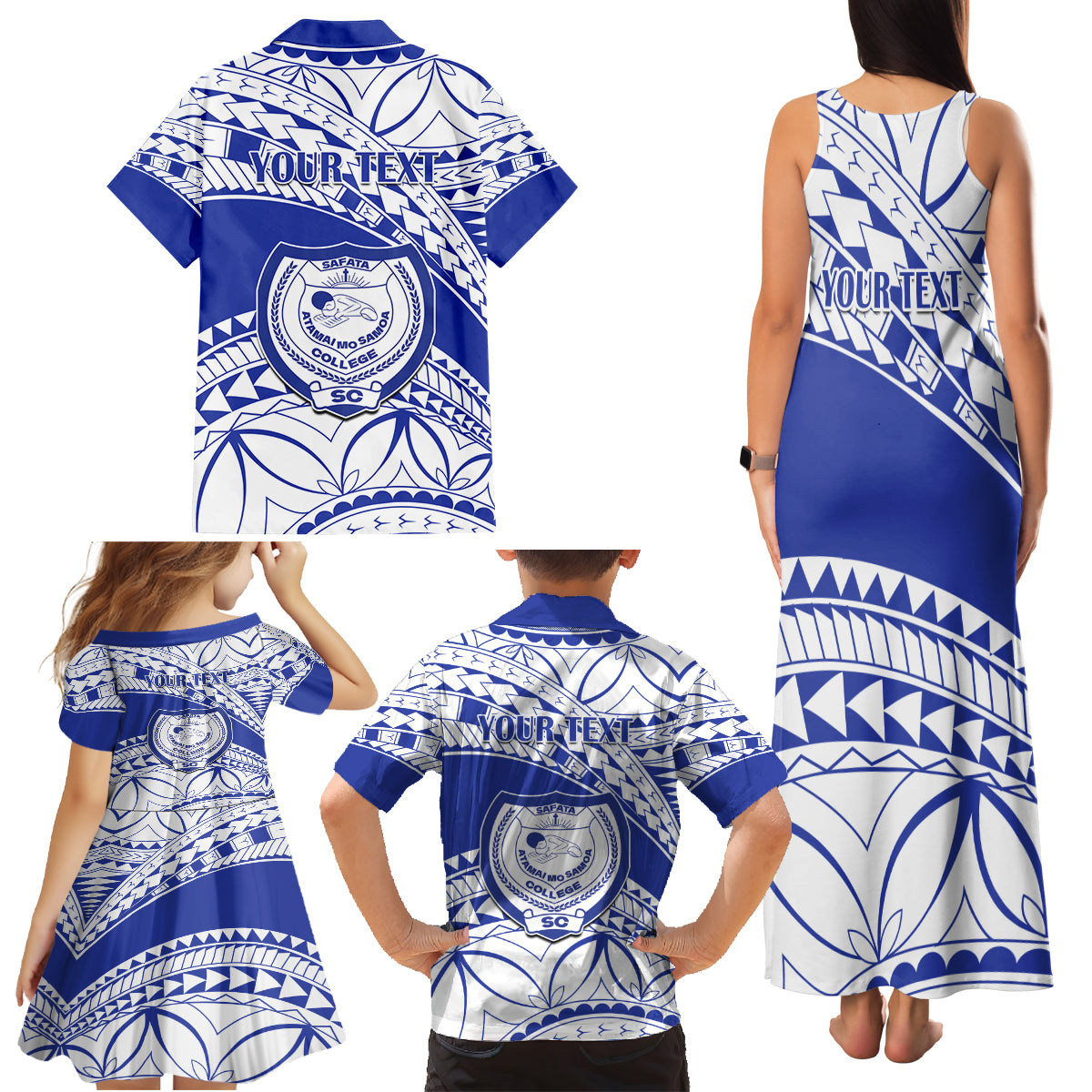Personalised Samoa Safata College Family Matching Tank Maxi Dress and Hawaiian Shirt Samoan Pattern LT14 - Polynesian Pride