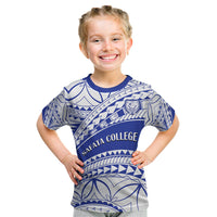 Personalised Samoa Safata College Kid T Shirt Samoan Pattern LT14 Blue - Polynesian Pride