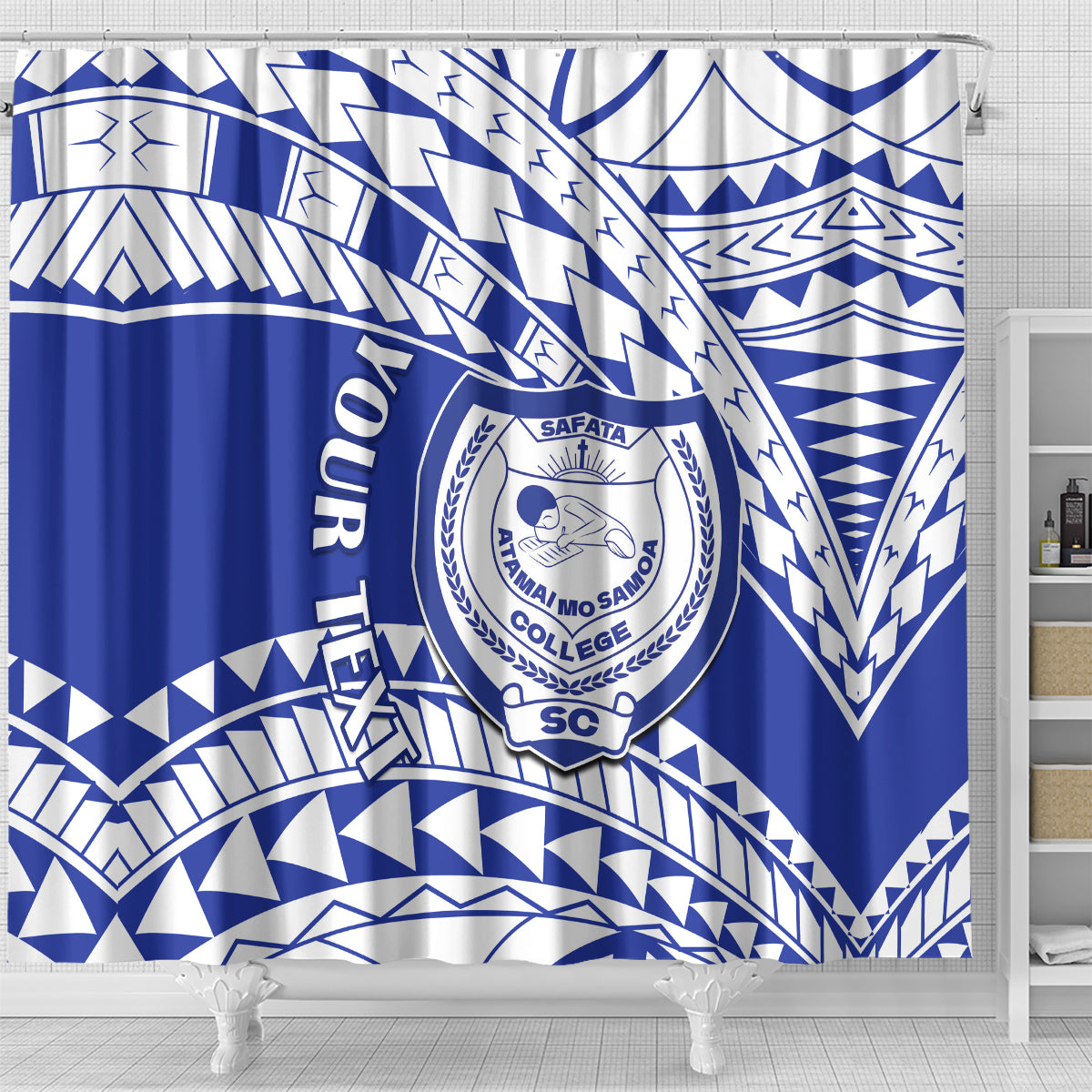 Personalised Samoa Safata College Shower Curtain Samoan Pattern LT14 - Polynesian Pride