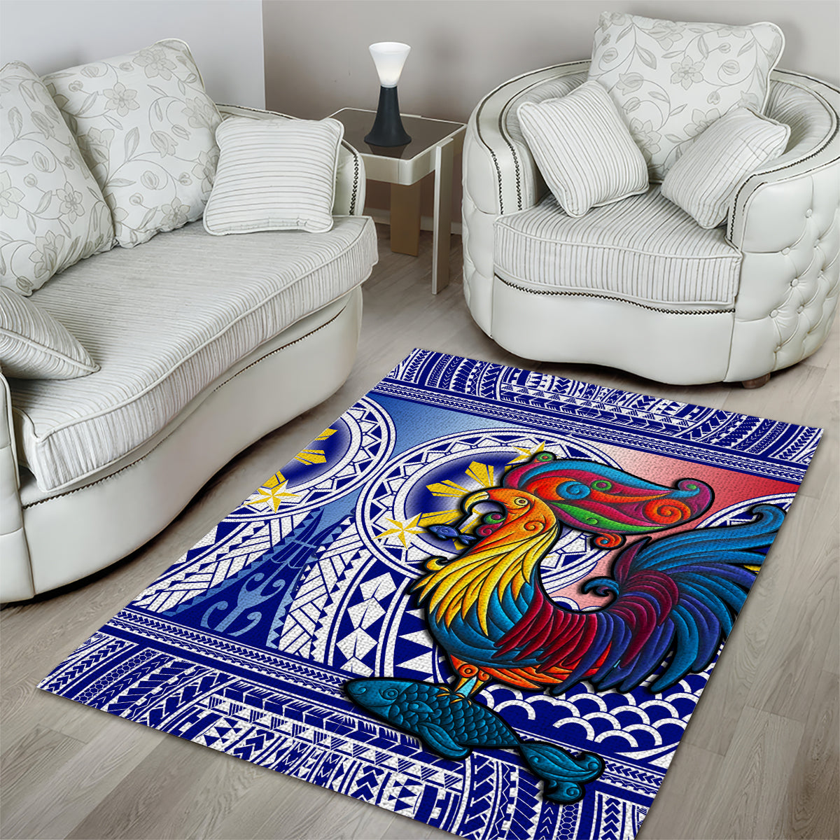 Philippines Area Rug Filipino Sarimanok With Polynesian Tattoo LT14 - Polynesian Pride