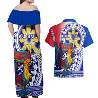 Personalised Philippines Couples Matching Off Shoulder Maxi Dress and Hawaiian Shirt Filipino Sarimanok With Polynesian Tattoo LT14 - Polynesian Pride