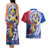 Personalised Philippines Couples Matching Tank Maxi Dress and Hawaiian Shirt Filipino Sarimanok With Polynesian Tattoo LT14 - Polynesian Pride