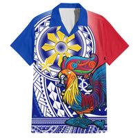 Personalised Philippines Family Matching Long Sleeve Bodycon Dress and Hawaiian Shirt Filipino Sarimanok With Polynesian Tattoo LT14 Dad's Shirt - Short Sleeve Blue - Polynesian Pride
