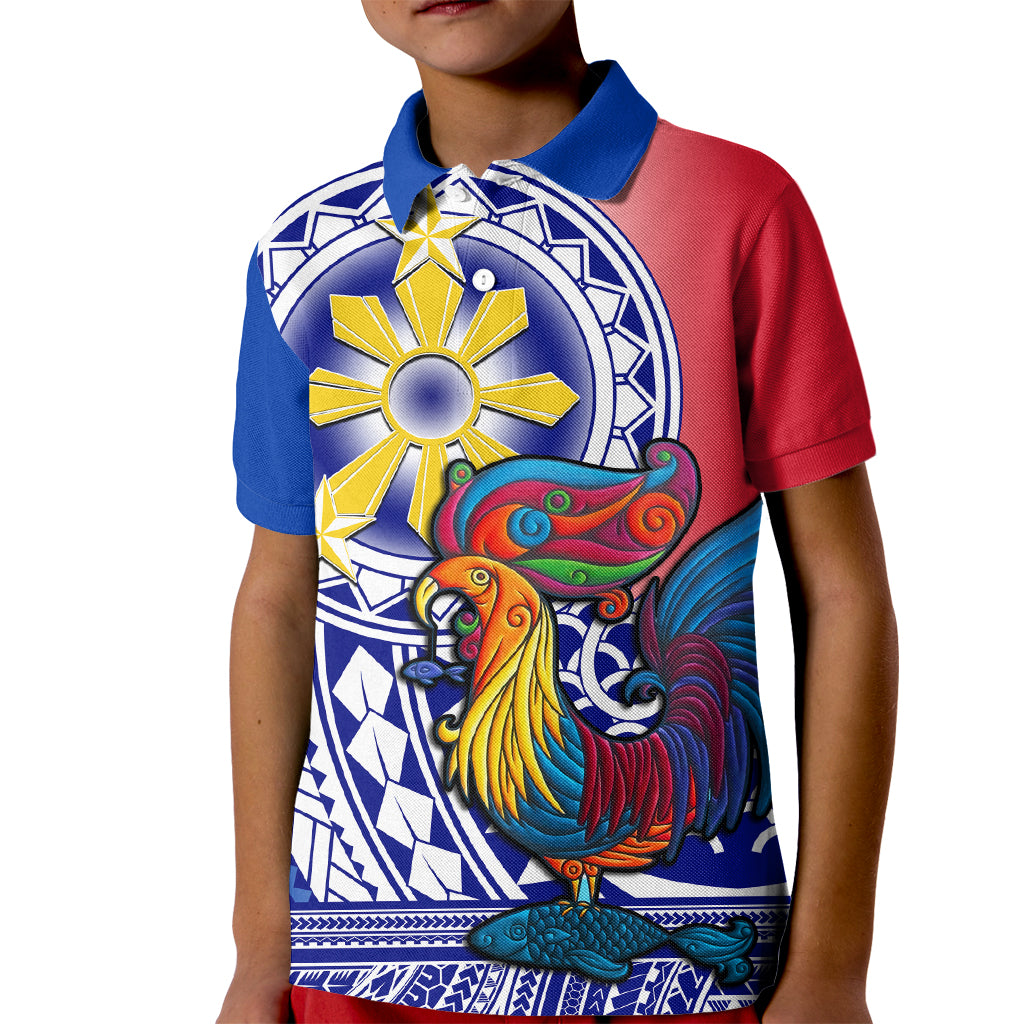 Personalised Philippines Kid Polo Shirt Filipino Sarimanok With Polynesian Tattoo LT14 Kid Blue - Polynesian Pride