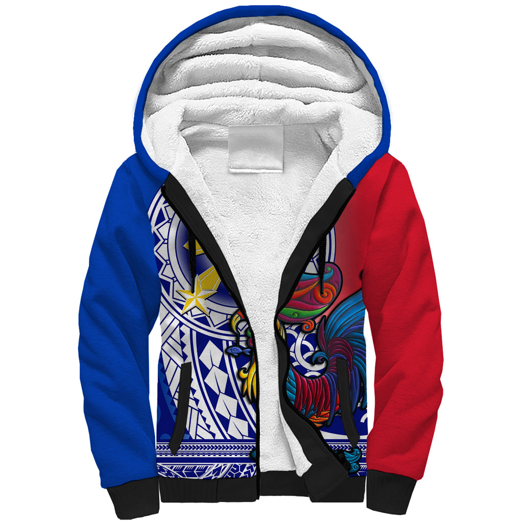 Personalised Philippines Sherpa Hoodie Filipino Sarimanok With Polynesian Tattoo LT14 Unisex Blue - Polynesian Pride