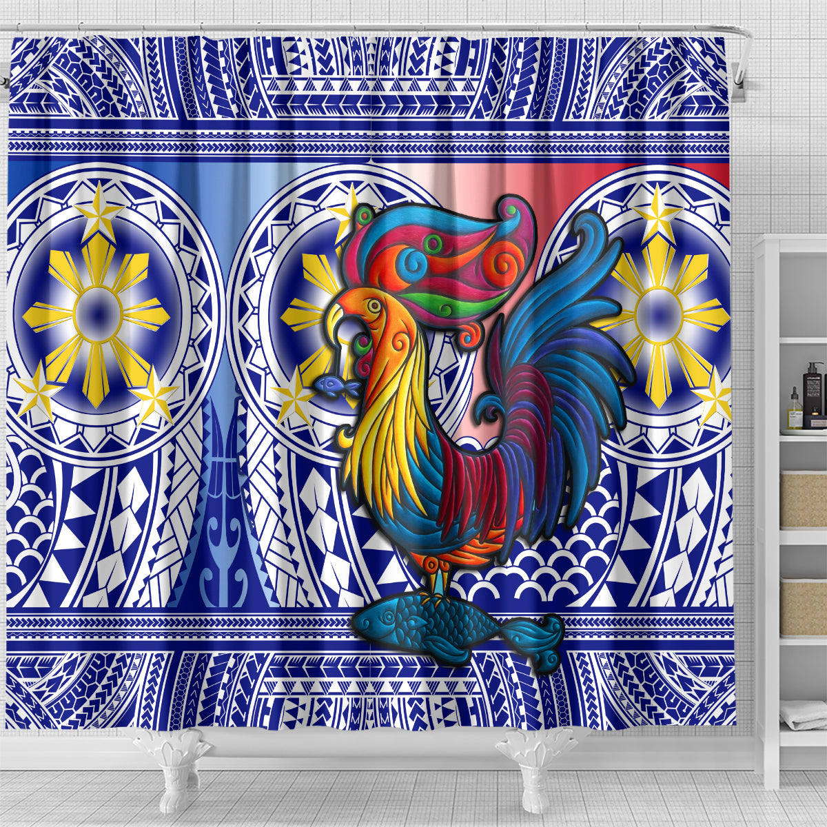 Philippines Shower Curtain Filipino Sarimanok With Polynesian Tattoo LT14 - Polynesian Pride