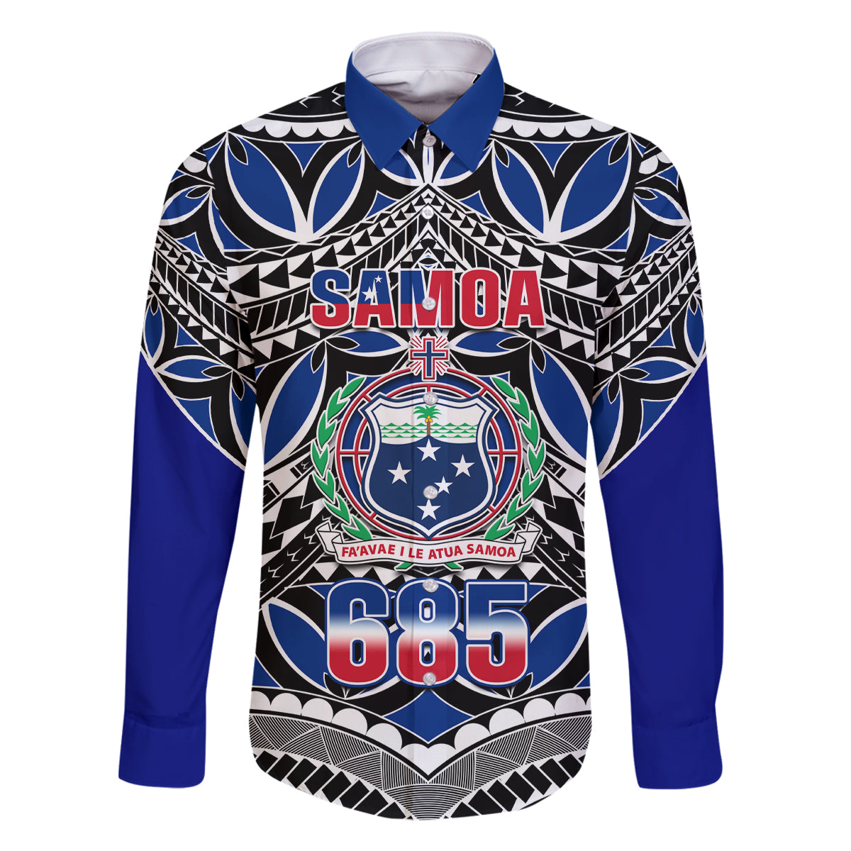 Samoa 685 Family Matching Long Sleeve Bodycon Dress and Hawaiian Shirt Samoan Coat Of Arms Simple Style LT14 Dad's Shirt - Long Sleeve Blue - Polynesian Pride