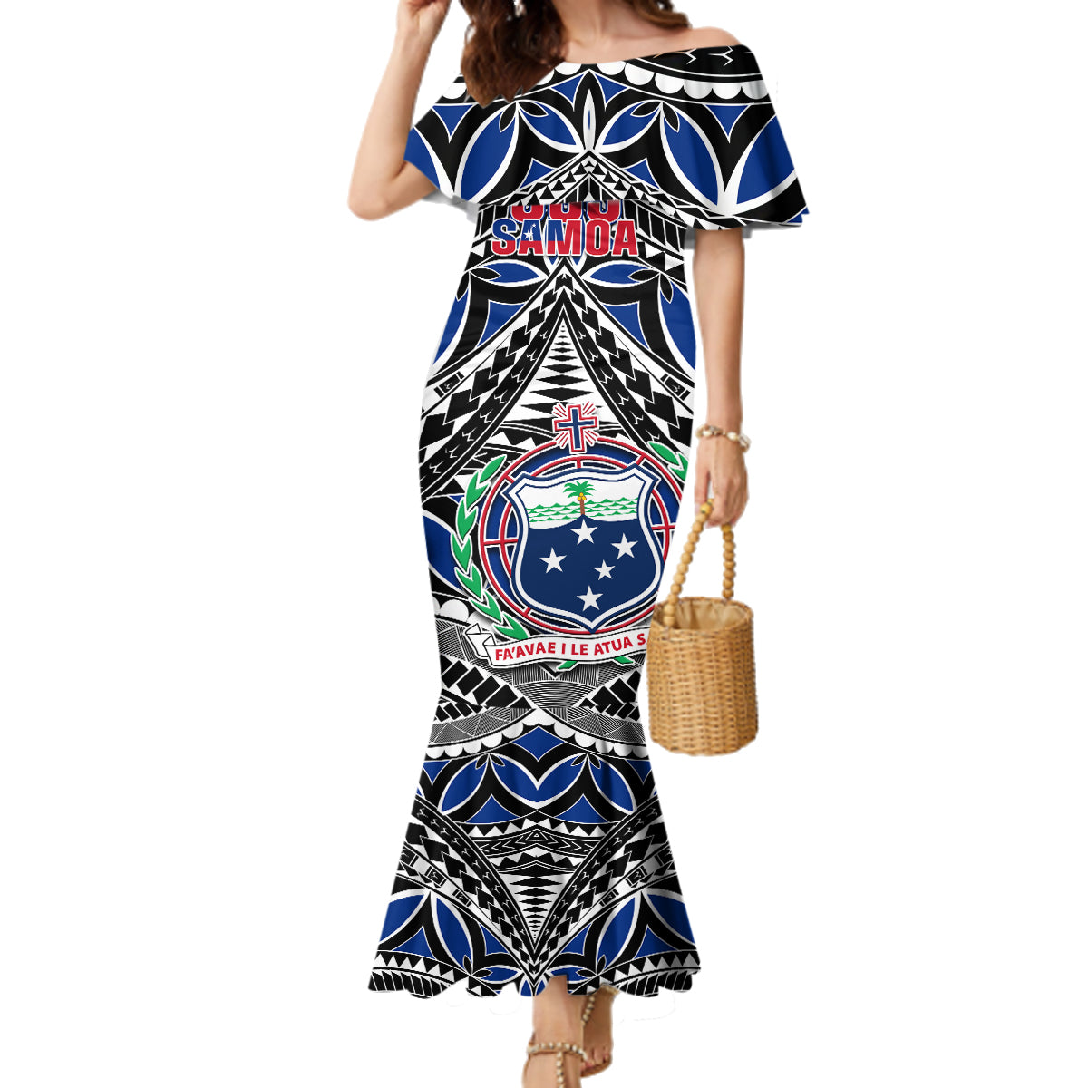 Samoa 685 Family Matching Mermaid Dress and Hawaiian Shirt Samoan Coat Of Arms Simple Style LT14 Mom's Dress Blue - Polynesian Pride