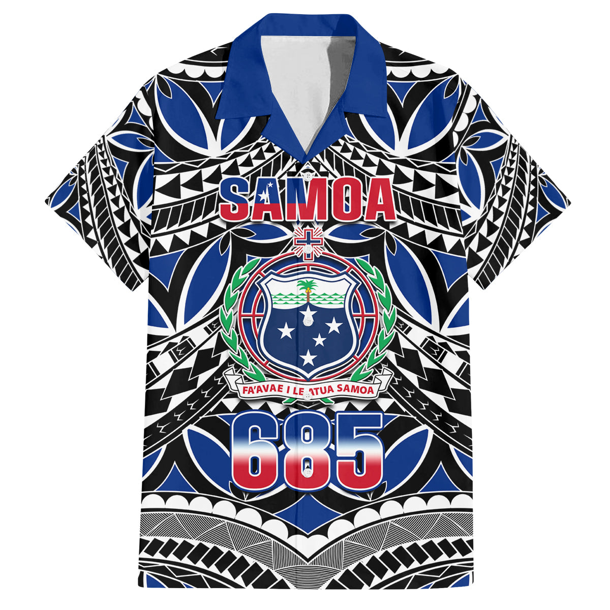 Samoa 685 Family Matching Off Shoulder Short Dress and Hawaiian Shirt Samoan Coat Of Arms Simple Style LT14 Dad's Shirt - Short Sleeve Blue - Polynesian Pride