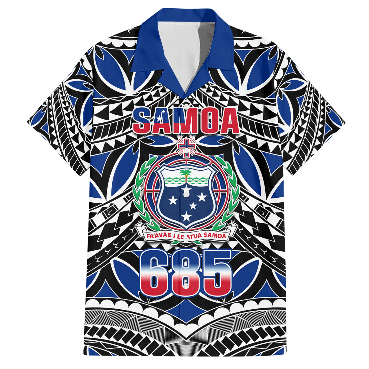 Samoa 685 Family Matching Short Sleeve Bodycon Dress and Hawaiian Shirt Samoan Coat Of Arms Simple Style LT14 Dad's Shirt - Short Sleeve Blue - Polynesian Pride