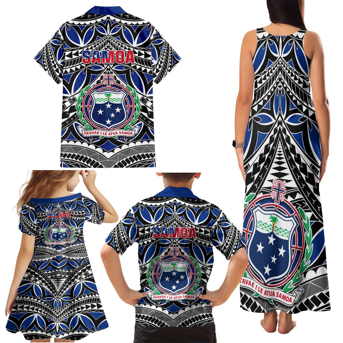 Samoa 685 Family Matching Tank Maxi Dress and Hawaiian Shirt Samoan Coat Of Arms Simple Style LT14 - Polynesian Pride