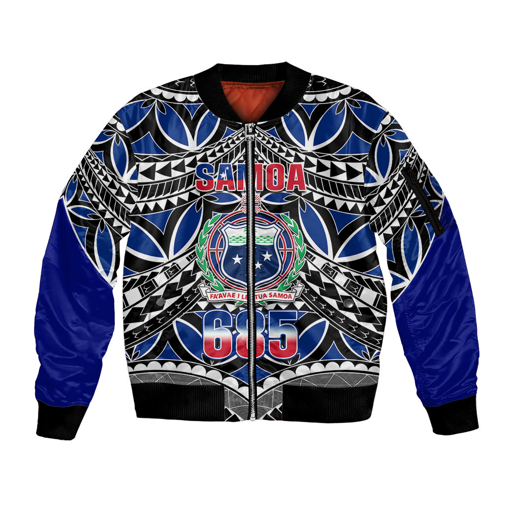 Samoa 685 Sleeve Zip Bomber Jacket Samoan Coat Of Arms Simple Style LT14 Unisex Blue - Polynesian Pride