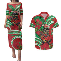 Mele Kalikimaka Hawaii Couples Matching Puletasi and Hawaiian Shirt Mongoose Santa With Ohia Lehua