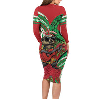 Mele Kalikimaka Hawaii Family Matching Long Sleeve Bodycon Dress and Hawaiian Shirt Mongoose Santa With Ohia Lehua