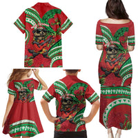 Mele Kalikimaka Hawaii Family Matching Puletasi and Hawaiian Shirt Mongoose Santa With Ohia Lehua