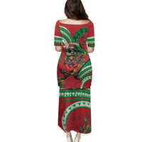 Mele Kalikimaka Hawaii Family Matching Puletasi and Hawaiian Shirt Mongoose Santa With Ohia Lehua