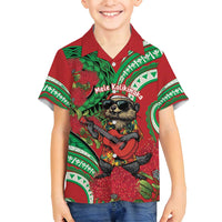 Mele Kalikimaka Hawaii Family Matching Puletasi and Hawaiian Shirt Mongoose Santa With Ohia Lehua