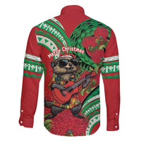 Mele Kalikimaka Hawaii Family Matching Tank Maxi Dress and Hawaiian Shirt Mongoose Santa With Ohia Lehua