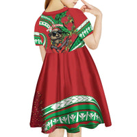 Mele Kalikimaka Hawaii Kid Short Sleeve Dress Mongoose Santa With Ohia Lehua