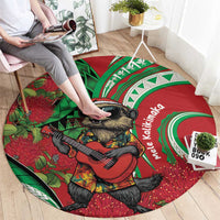 Mele Kalikimaka Hawaii Round Carpet Mongoose Santa With Ohia Lehua LT14 - Polynesian Pride