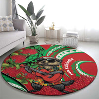Mele Kalikimaka Hawaii Round Carpet Mongoose Santa With Ohia Lehua LT14 - Polynesian Pride