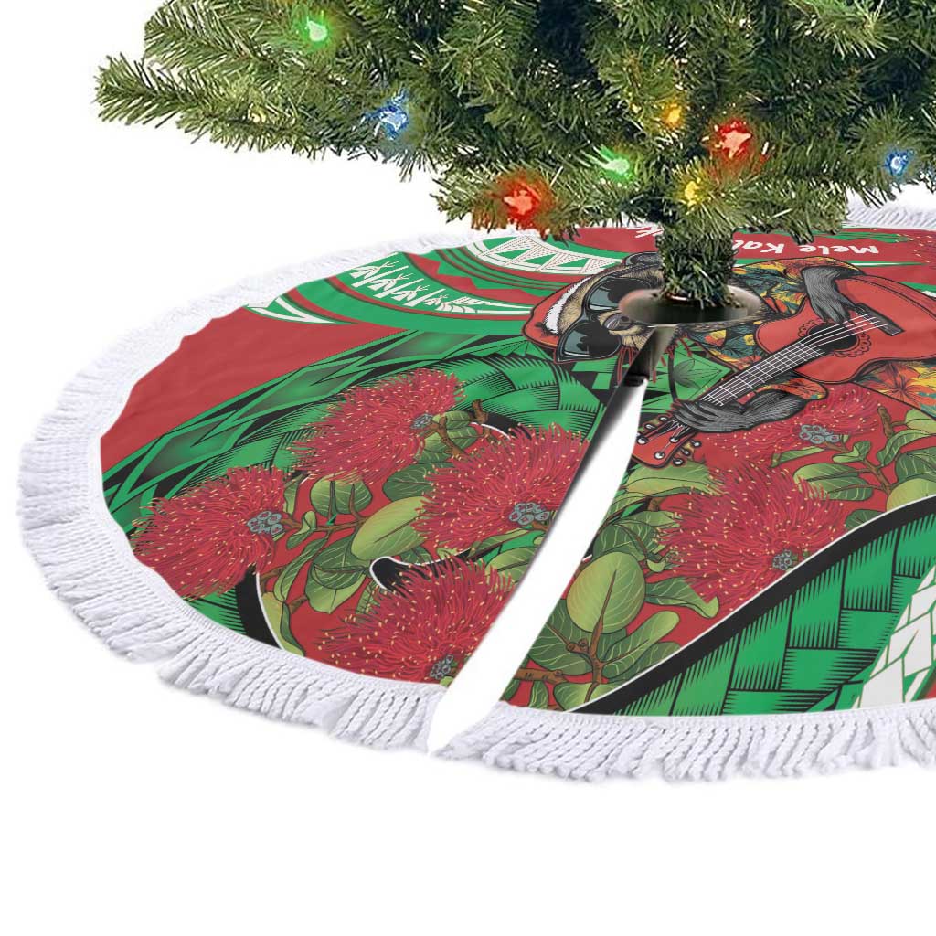 Mele Kalikimaka Hawaii Tree Skirt Mongoose Santa With Ohia Lehua