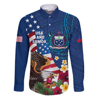 United States And Samoa Family Matching Long Sleeve Bodycon Dress and Hawaiian Shirt USA Flag Eagle Mix Samoan Coat Of Arms LT14 Dad's Shirt - Long Sleeve Blue - Polynesian Pride